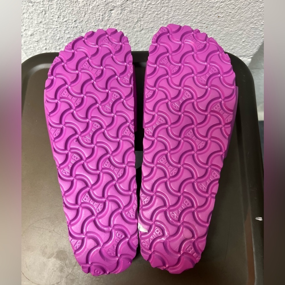Birkenstock Pink/Purple Slide Sandals with White Buckle - Picture 4 of 5